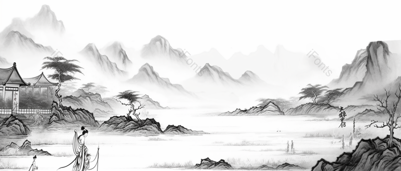 中式名人山水古画黑白背景摄影图,高清,摄影图,摄影图片,图片大全,摄影图免费下载